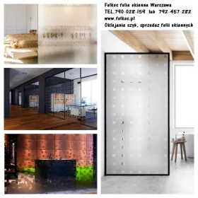 Folie okienne Warszawa -Folie matowe oklejamy sklepy, apteki, banki, szpitale, magazyny, biura, przedszkola, magazyny....Folkos folie prywatyzujące 